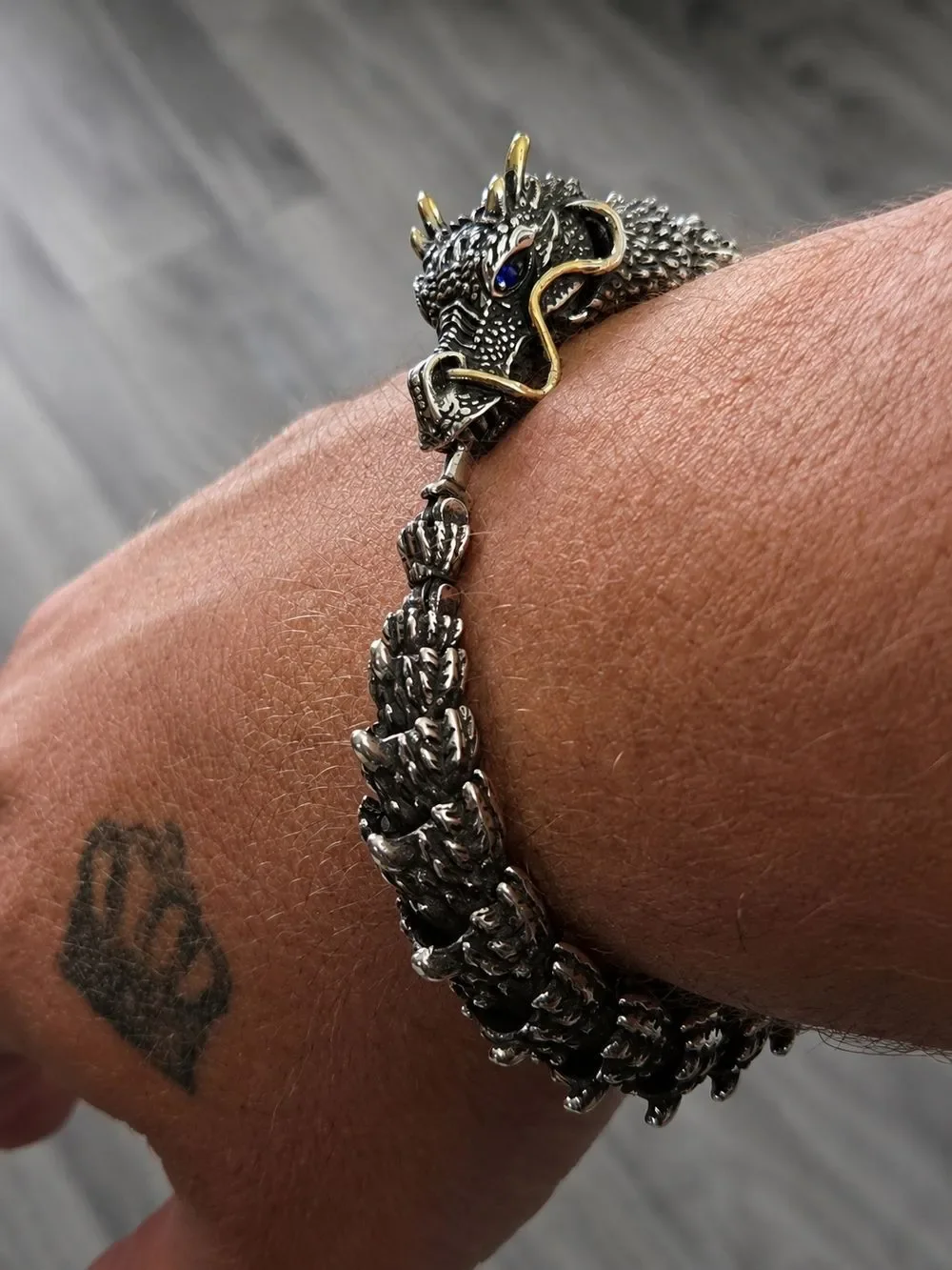 Silver & Gold Dragon Coil Bracelet